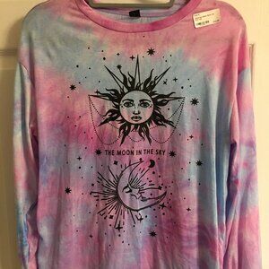 Pastel Tie Dye Celestial Sun Moon Star Top - Large NWT  Pat1